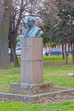 Negotin, Sırbistan - 14 Mart 2024: Stevan Mokranjac 'ın Bronz Patlaması Anıtı Şehir Parkı Bahar Öğleden Sonra' da Ünlü Sırp Besteci.