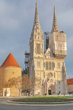 Zagreb, Croatia - November 3, 2019: Roman Catholic Cathedral of Zagreb Located at Kapitol Sunny Fall Afternoon. clipart