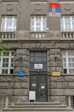 Belgrad, Sırbistan - 06 Mayıs 2022: Mokranjac Müzik Okuluna Giriş ve Başkent Merkezi Decanska Caddesi 'ndeki Stankoviç Eğitim Binası.