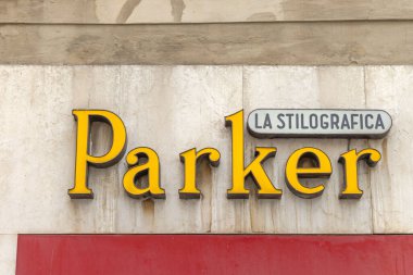 Trieste, Italy - October 08, 2024: Parker The Fountain Pen Store La Stilografica Sign at Shop Wall Capo di Piazza G. Bartoli. clipart