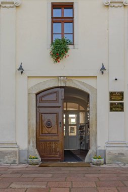 Slavonski Brod, Croatia - October 23, 2024: Entrance to City Council and Mayor Office Governemnt Building at Vukovarska Street Autumn Day. clipart