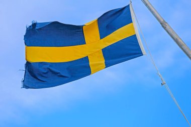 İsveç Bayrağı Gökyüzünde Mavi Üzerinde Sarı Haç