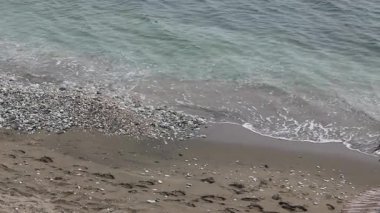 Kum ve Çakıl Sahili 'nin Havadan Görünümü Ege Denizi Yunanistan Sonbahar Seyahati