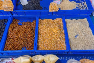 Üzüm Üzümleri Patlamış Mısır Çekirdekleri Çiftçi Marketinde Toplu Tohumlar