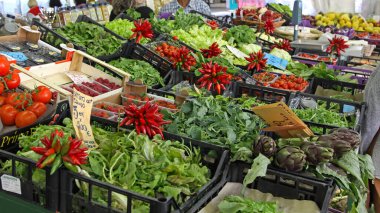 Florence, İtalya - 30 Eylül 2009: City Autumn Season 'daki Central Farmers Market' te Taze ve Organik Sebze ve Meyveler.