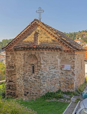 Ohri, Kuzey Makedonya - 23 Ekim 2023: Makedon Ortodoks Kilisesi Saint Demetrius Küçük Şapel Tarihi Eserler Binası.