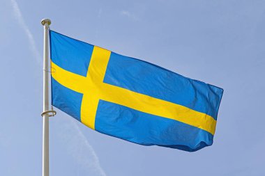 İsveç Resmi Bayrak Krallığı Mavi Güneşli Gün Üzerinde Sarı Haç