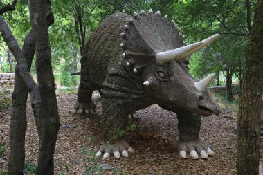 Ajaltoun, Lebanon - August 14, 2022. Satue of a Triceratops dinosaur in the Dino City Park in Ajaltoun, Lebanon.