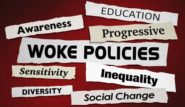 Woke Policies Κοινωνική Δικαιοσύνη Εκπαίδευση Ευαισθητοποίηση Τίτλοι Κανόνες Εικονογράφηση — Φωτογραφία Αρχείου