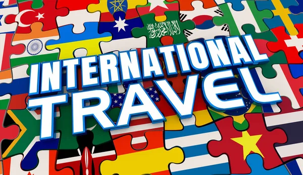 Negara Pariwisata Perjalanan Internasional Sekitar Bendera Dunia Puzzle Illustration — Stok Foto