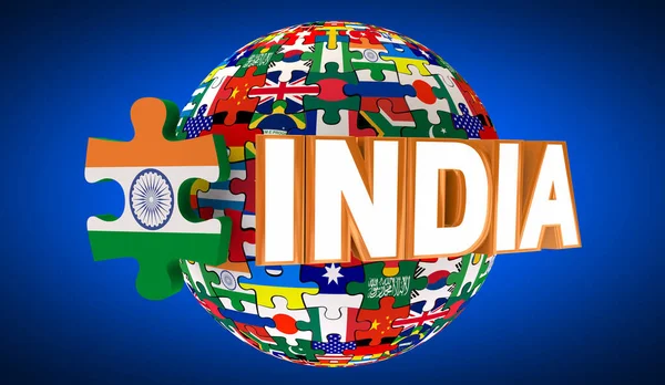 インド国旗世界国際関係 3Dイラスト — ストック写真