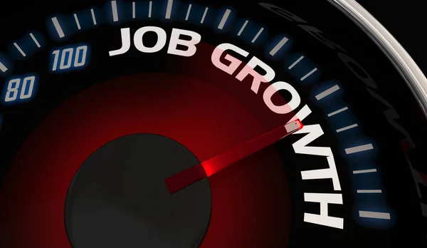 Рост Занятости Новое Создание Высокий Рост Увеличение Занятости Speedometer Иллюстрация — стоковое фото