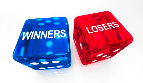 Ganadores Perdedores Azul Rojo Dados Ganar Pérdida Comparación Ilustración — Foto de Stock