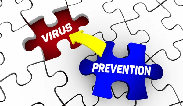Virus Prevenzione Puzzle Sicurezza Pezzo Sicuro Soluzione Illustrazione — Foto Stock