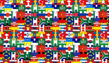 Bayraklar Ülkeler Yapboz Parçaları Açı Arkaplan 3d Görüntü