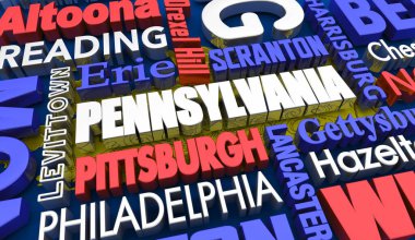 Pennsylvania PA State Cities Travel Destinations 3d Illustration
