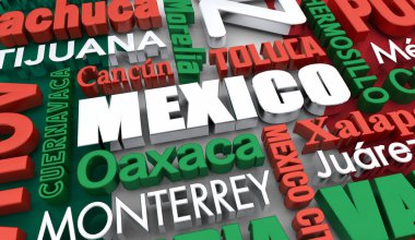 Mexico Cities Country Nation Travel Destinations 3d Illustration clipart