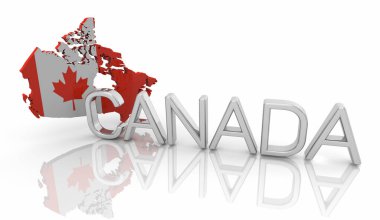 Canada Country Map Shape Flag Nation Name 3d Illustration clipart