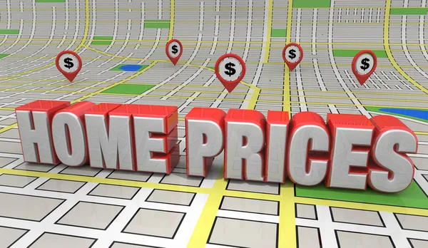 Inicio Preços Valores Mapa Pin Locais Casas Venda Ilustração — Fotografia de Stock