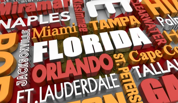 Florida Cities State Flag Background Destinations Illustration — Foto Stock