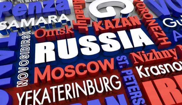 Ρωσία Πόλεις Ταξίδια Προορισμοί Χώρα Εθνικές Λέξεις Εικονογράφηση — Φωτογραφία Αρχείου