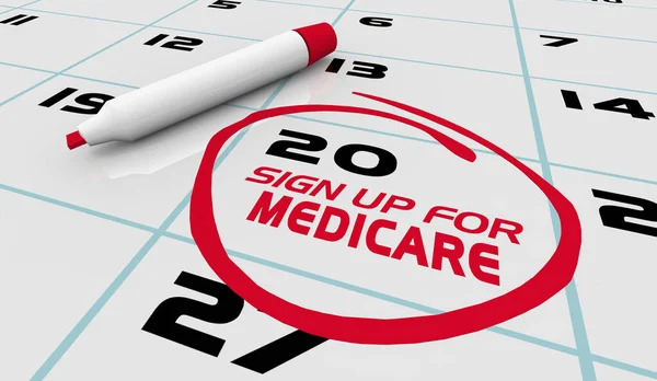 Registrera Dig För Medicare Kalender Födelsedag Datum Stödberättigande Period Illustration — Stockfoto