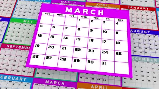 3月暦日日付注意事項3月3日アニメーション — ストック動画