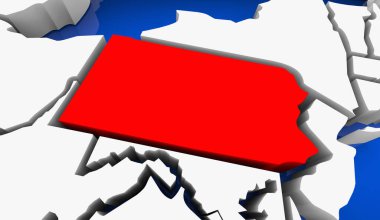 Pennsylvania Eyalet Haritası Philadelphia Seyahat İş Konumu 3D İllüstrasyon