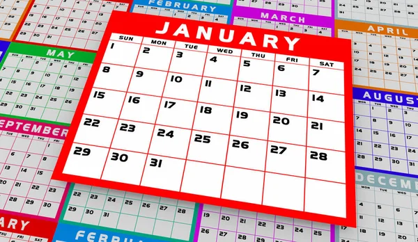 Ιανουάριος Ημερολόγιο Μήνα Πρόγραμμα Διορισμοί Planner Ιστορικό Εικονογράφηση — Φωτογραφία Αρχείου