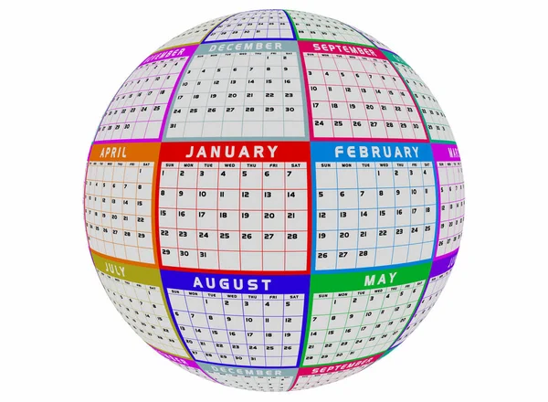 Calendrier Mois Planificateur Horaire Balle Globe Sphère Temps Passage Illustration — Photo