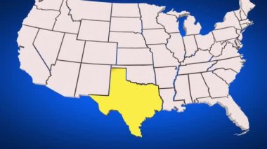 Teksas TX Eyalet Haritası Dallas Houston Austin 3D Animasyon
