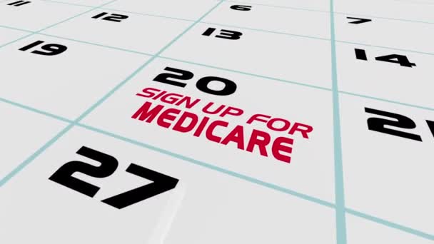 Zaregistrujte Odběru Medicare Kalendář Narozeniny Datum Způsobilé Období Animace — Stock video