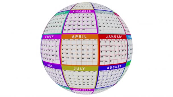 Calendrier Mois Planificateur Horaire Balle Globe Sphère Temps Passage Animation — Video