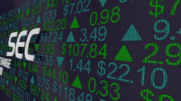 Sec Securities Exchange Comisión Regulación Comercio Valores Animación — Vídeo de stock