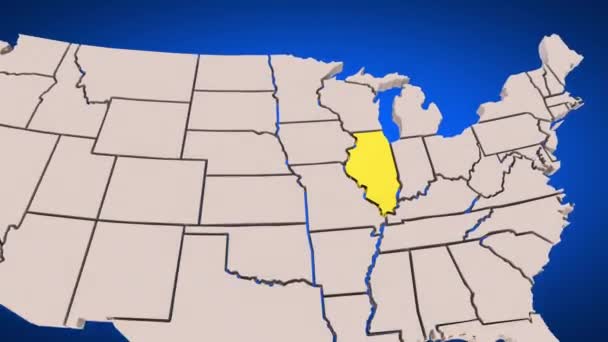 Illinois State Map Avvicinamento Posizione Destinazione Viaggio Animazione — Video Stock