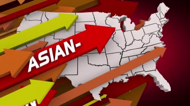 Asian American Population Stany Zjednoczone Ameryki Usa Wzrost Strzałki Animacja — Wideo stockowe