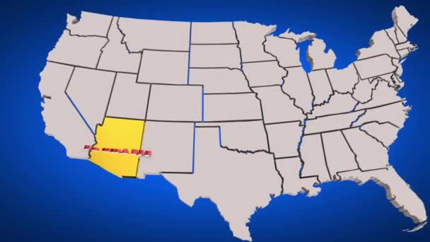 Arizona State Map Toerisme Bestemming Reizen Animatie — Stockvideo