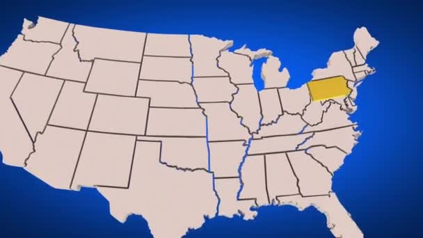 Pennsylvania State Map Word Zoom Close Destination Animation — 비디오