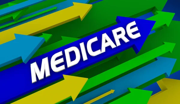 Medicare Pijlen Voordelen Kosten Dekking Omhoog Stijgend Verzekeringsprogramma Illustratie — Stockfoto