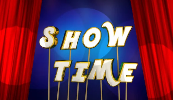 Zeige Zeit Rote Vorhänge Scheinwerfer Play Theatre Showtime Illustration — Stockfoto
