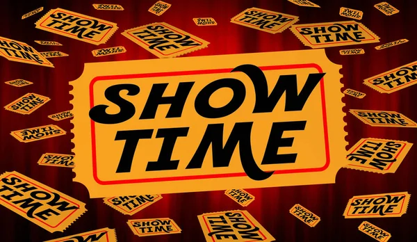 Show Time Film Toneel Tickets Rode Gordijnen Showtime Illustratie — Stockfoto