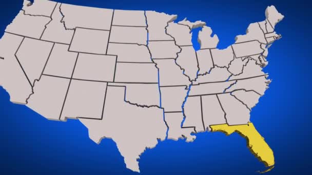 Florida State Map Cestovní Ruch Animace — Stock video