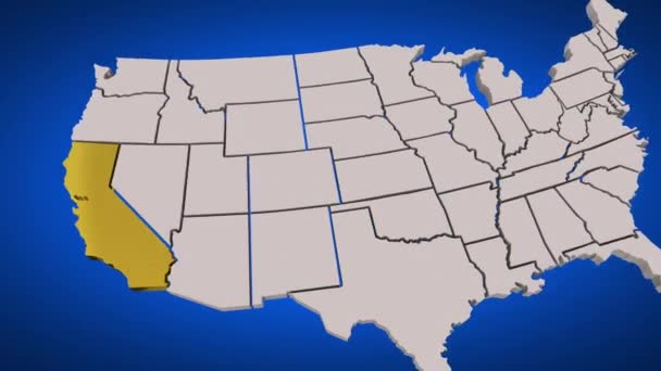 カリフォルニア州Caアメリカ合衆国地図旅行先3Dアニメーション — ストック動画