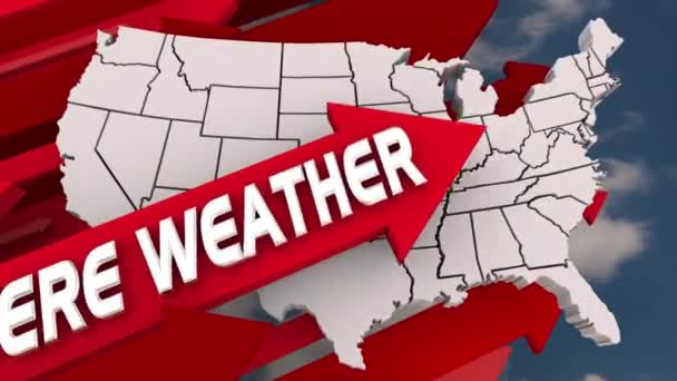 Gravi Tempeste Meteorologiche Aumento Stati Uniti America Stati Uniti Mappa — Video Stock