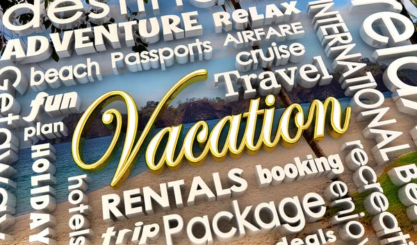Wakacje Podróże Turystyka Książka Wycieczka Pakiet Beach Cruise Flight Ilustracja — Zdjęcie stockowe