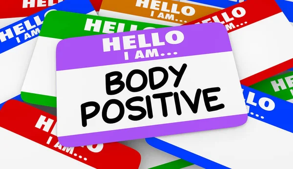 Hello Body Positive Proud Self Image Név Címkék Illusztráció — Stock Fotó