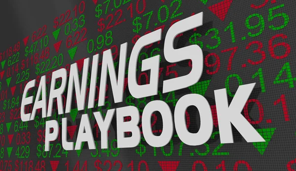 Earnings Playbook Stock Market Share Prices Quarterly Results Report Animation — Stock Photo, Image