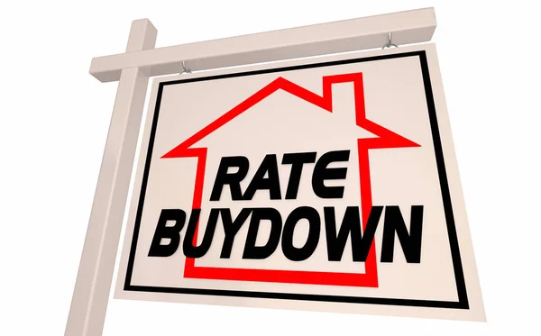 Rate Buydown Jelzálogkamatok Alacsonyabb Fizetés Eladó Sign Home Finanszírozás Illusztráció — Stock Fotó