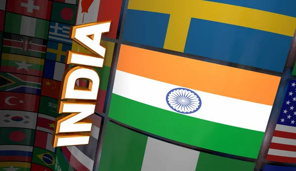 Ινδία Χώρα Σημαία Διεθνές Παγκόσμιο Έθνος Επιχειρηματικό Εμπόριο Εικονογράφηση — Φωτογραφία Αρχείου