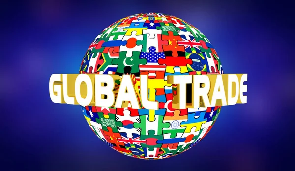Comercio Mundial Negocios Internacionales Banderas Países Comercio Socios Ilustración —  Fotos de Stock